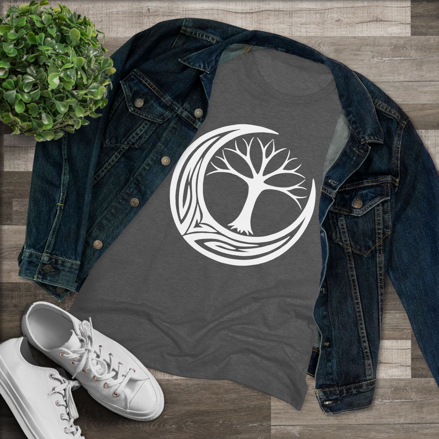 Women's Tight-Fit Tee - Tribal Crescent Moon and Tree of Life