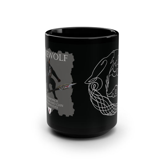 "Crouching Werewolf Felan" and "Bardrick Clan Crest" 15 oz. Mug
