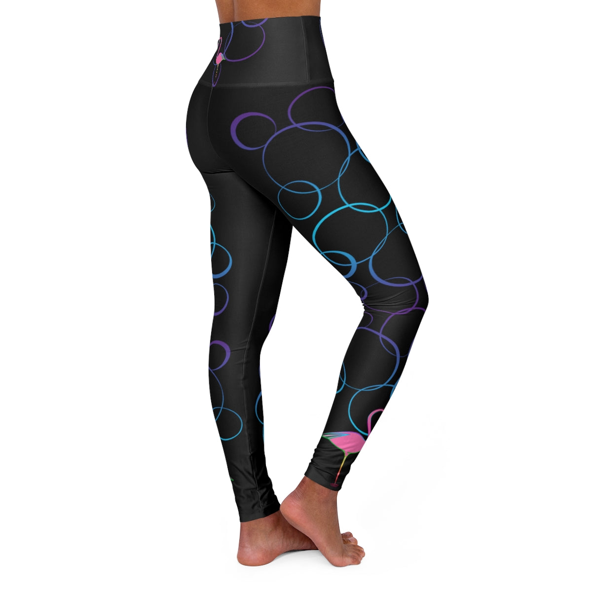 High Waisted Yoga Leggings - Flamingo Bubbles