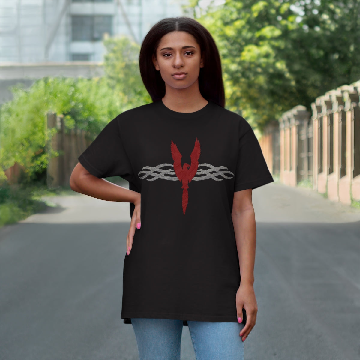Men's Jersey T-shirt - Red Phoenix and Smoke Waves