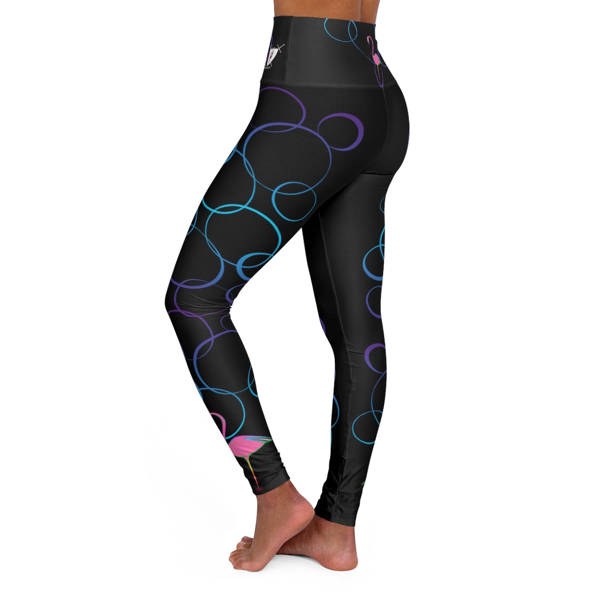 High Waisted Yoga Leggings - Flamingo Bubbles
