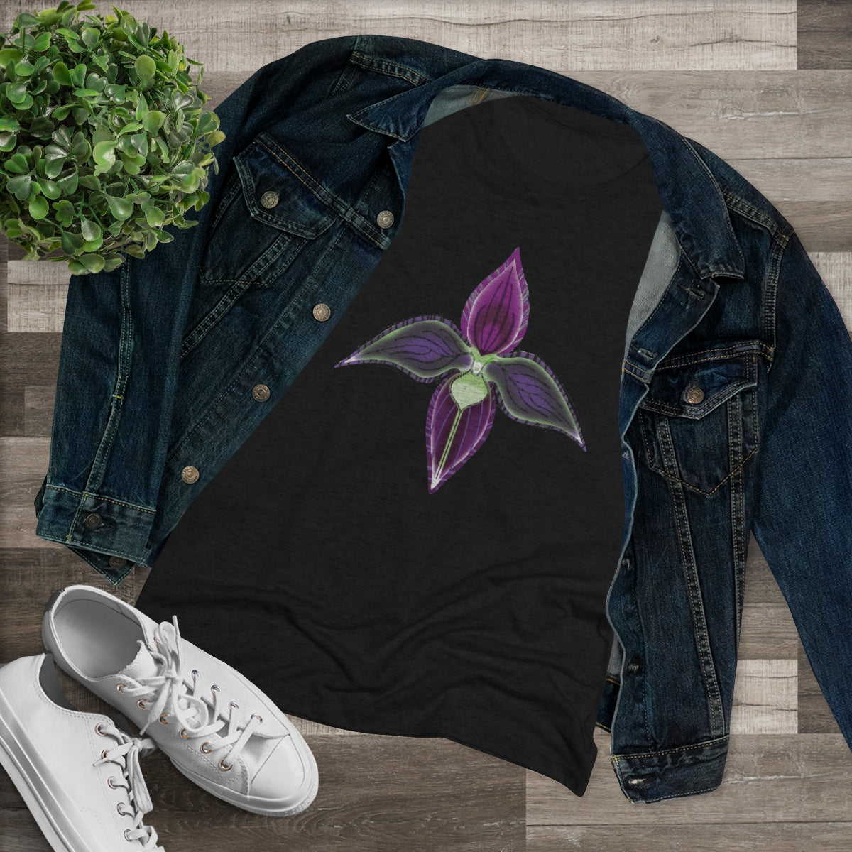Women's Triblend Tee - Lady Slipper Orchid Graffiti