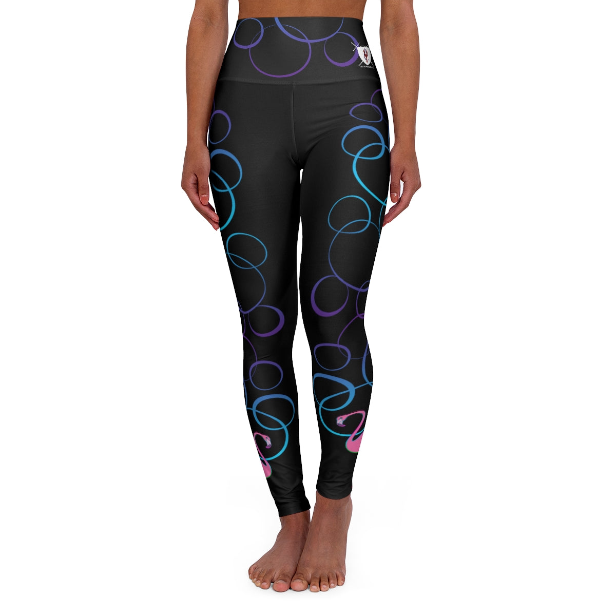 High Waisted Yoga Leggings - Flamingo Bubbles