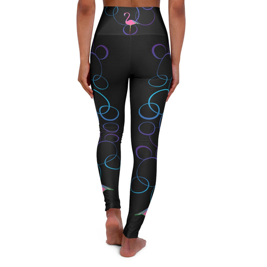 High Waisted Yoga Leggings - Flamingo Bubbles