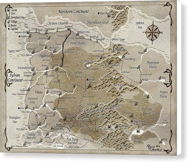 Third Age Sylvan Continent Map - Canvas Print