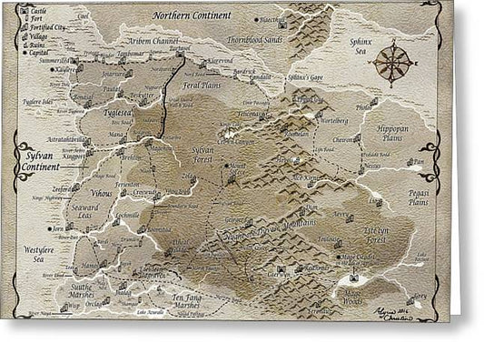 Third Age Sylvan Continent Map - Greeting Card