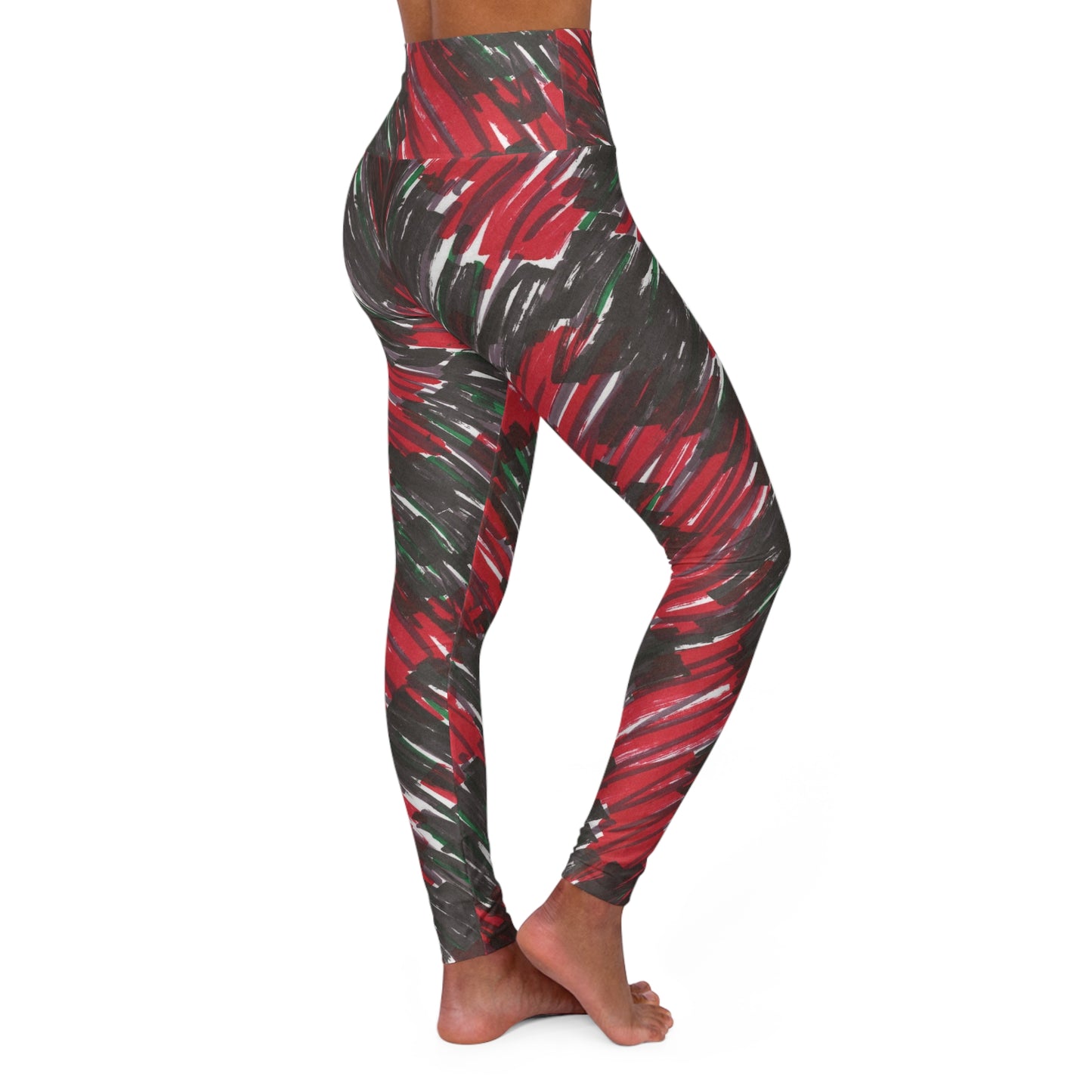 High Waisted Yoga Leggings - Buffalo Plaid Scribble