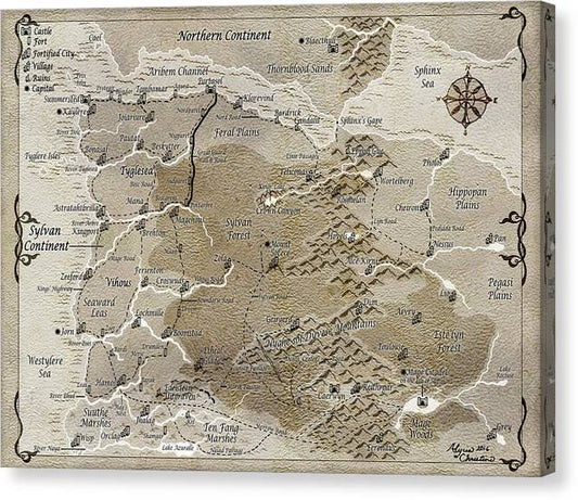 Third Age Sylvan Continent Map - Canvas Print