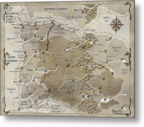 Third Age Sylvan Continent Map - Metal Print